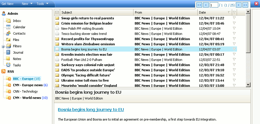 RSS reader in webmail Pro